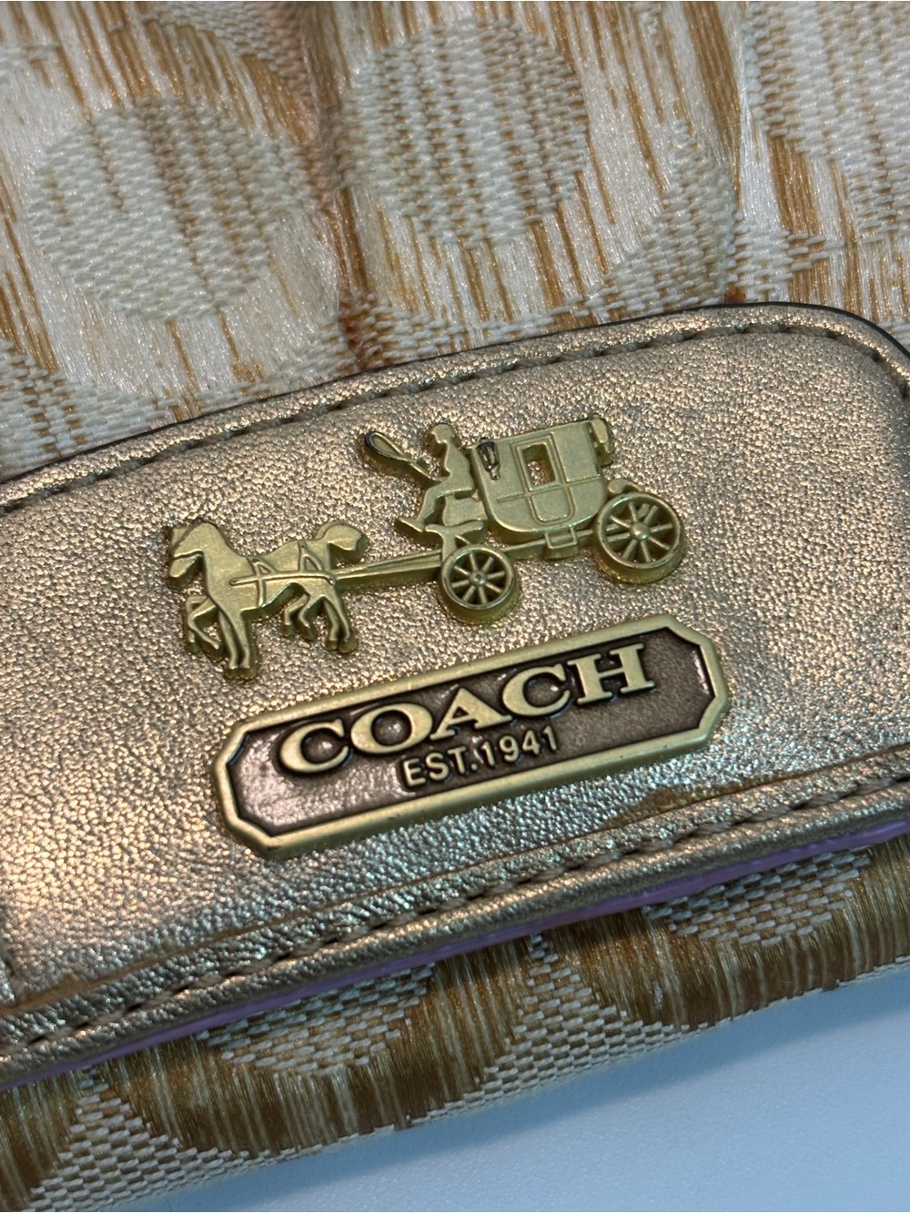 COACH ($211) Gold Signature Op Art Canvas Compact Wallet AUTHENTIC - Picture 2 of 15